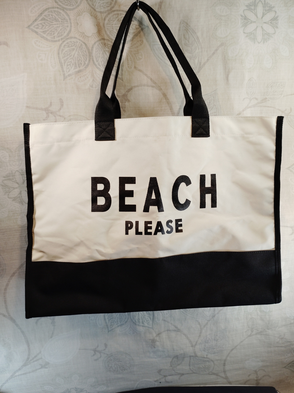 Lamyba BEACH PLEASE Canvas Tote Bag in Black and White With Shoulder Strap